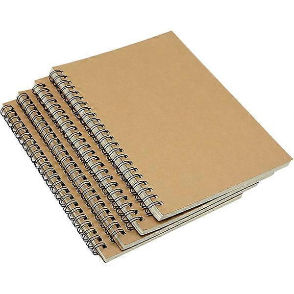 A5 Spiral Craft 8mm Straight Grain 60 Sheets - 120 Pages Notebook 4 Pieces (Brown)