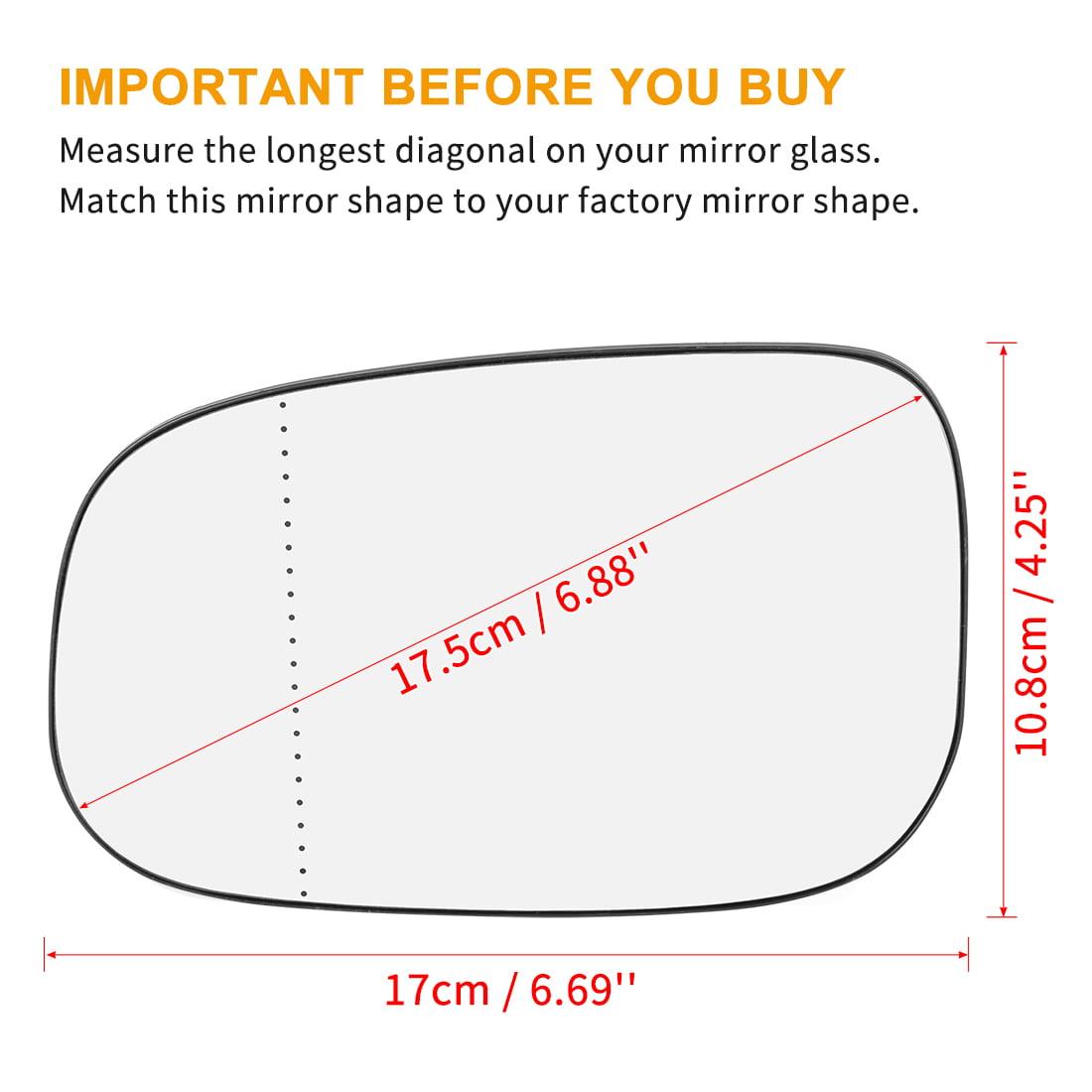 X AUTOHAUX Mirror Glass Heated with Backing Plate Driver Side Left Side Rear View Mirror Glass for Volvo C30 C70 S40 S60 