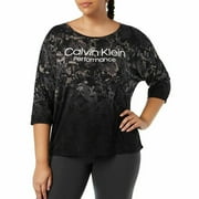 Calvin Klein Performance Plus Size Black 3/4 Sleeve Floral Print T Shirt 3X