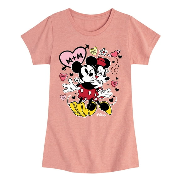 Disney - Mickey Minnie Heart - Toddler & Youth Girls Short Sleeve Graphic T-Shirt