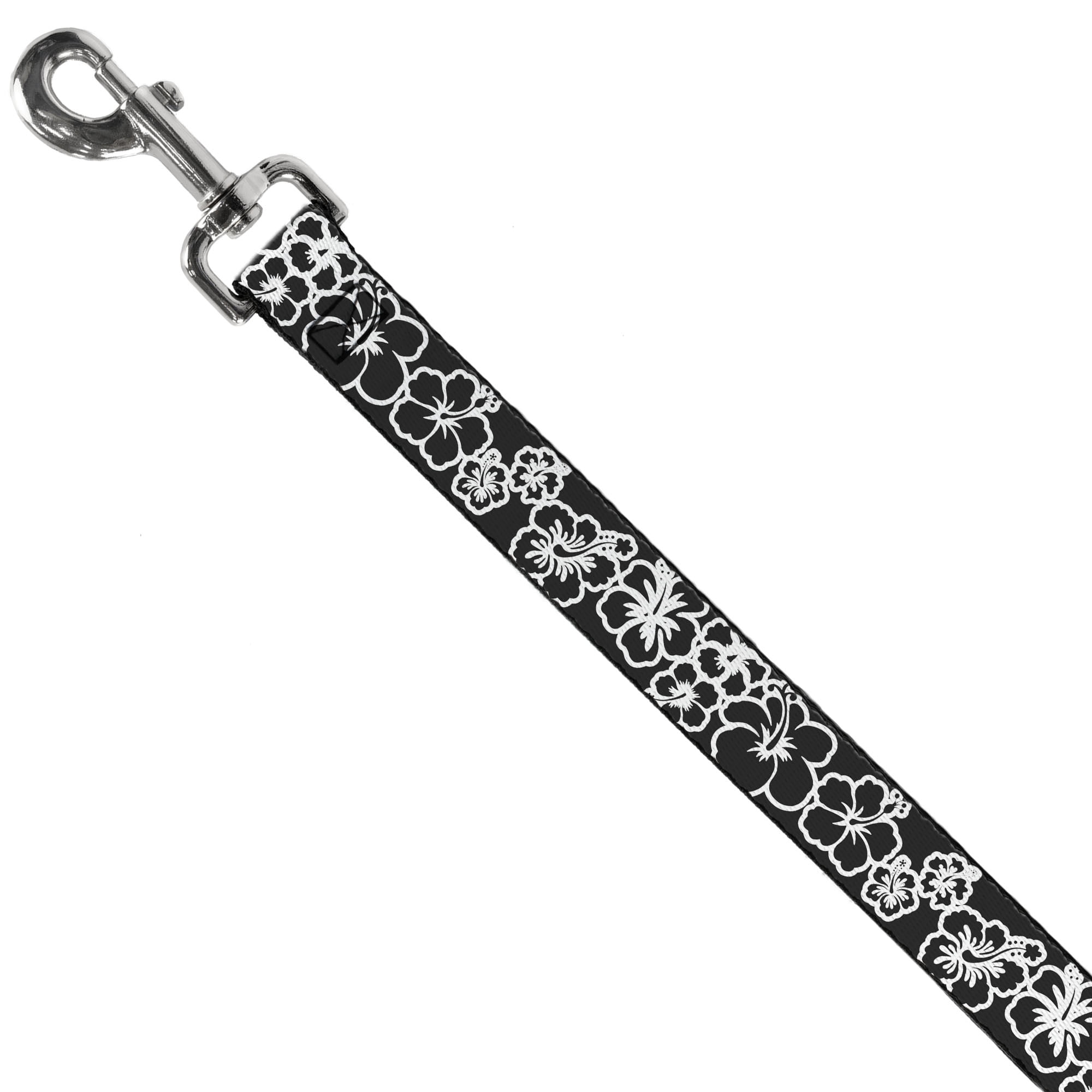 Buckle-Down Pet Leash, Dog Leash, Hibiscus Outline Black White, 6 Feet Long 1.0 Inch Wide