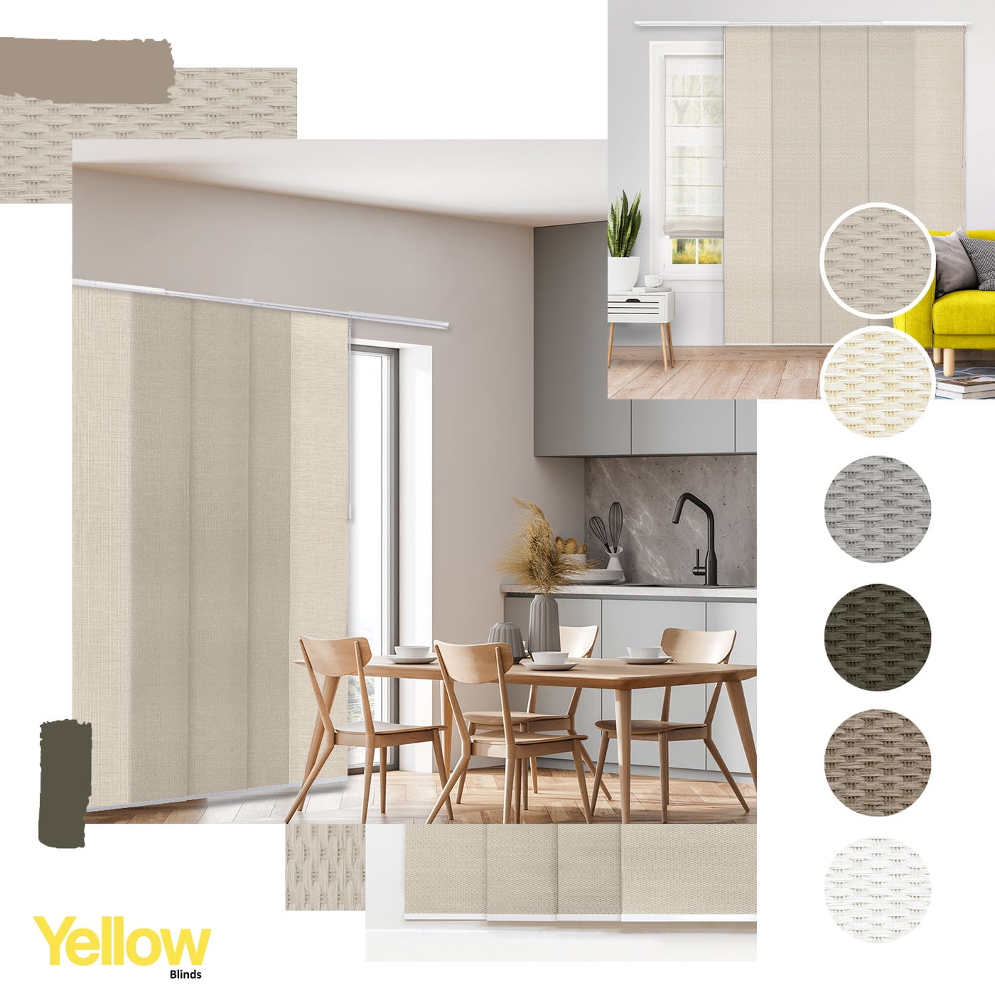 Adjustable Cordless Light Filtering Panel Track Blinds, Wilshire Beige - 46"-86"W X 0"-96"H