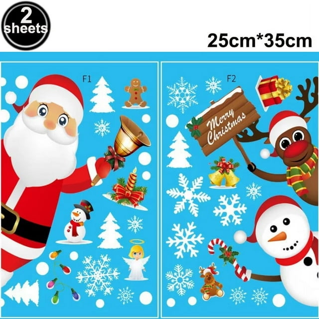 Christmas Window Clings Decor Merry Christmas Snowflake Santa Claus Reindeer Window Stickers Decals for Glass Window Xmas Decors