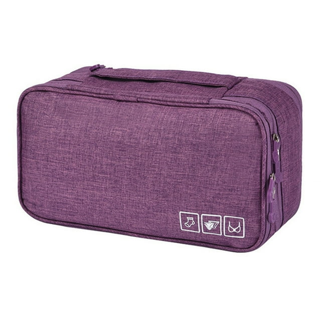 Bolsa de viaje multifunción para organizar ropa interior, bolsa de almacenamiento portátil para sujetadores, calcetines, lencería, cubo, neceser, morado