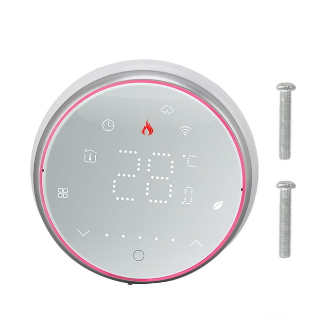 Termostato inteligente inalámbrico WiFi con pantalla LED y control por voz por aplicación, CA 95-240 V, ahorro de energía, redondo, para calefacción de calderas, color blanco.