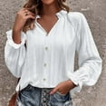 thumbnail image 7 of qolati Women Spring Summer Tops 2023 Elegant Ruffle Long Sleeve V Neck Tunic Blouse Casual Loose Button Up Work Shirts, 7 of 7