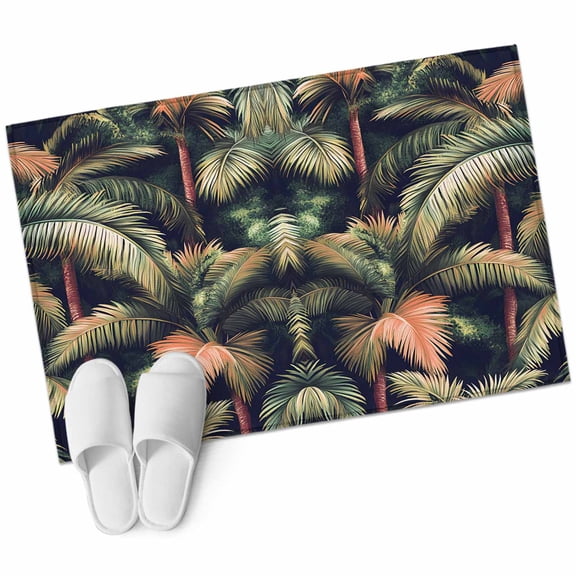 Summer Vintage Forest AreaRug 2x3ft Green Watercolor Palm Trees Non-SlipWashable SquareRugs Soft Felt Indoor Floor Mat for Bedroom Kitchen Living Room Bathroom