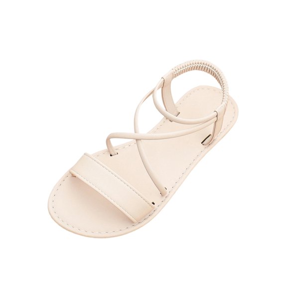 Women Strappy Flat Sandals Open Toe Criss Cross Elastic Ankle Strap Comfort Soft Sole Summer Beach Walking Dress Sandals Daily Outdoor Casual Footwear, 37
