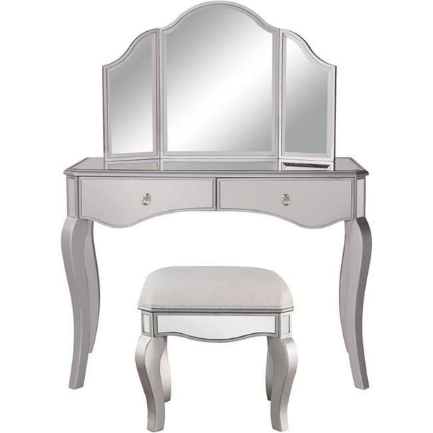 Elegant Decor MF62014S Vanity Table, Mirror & ChairHand Rubbed
