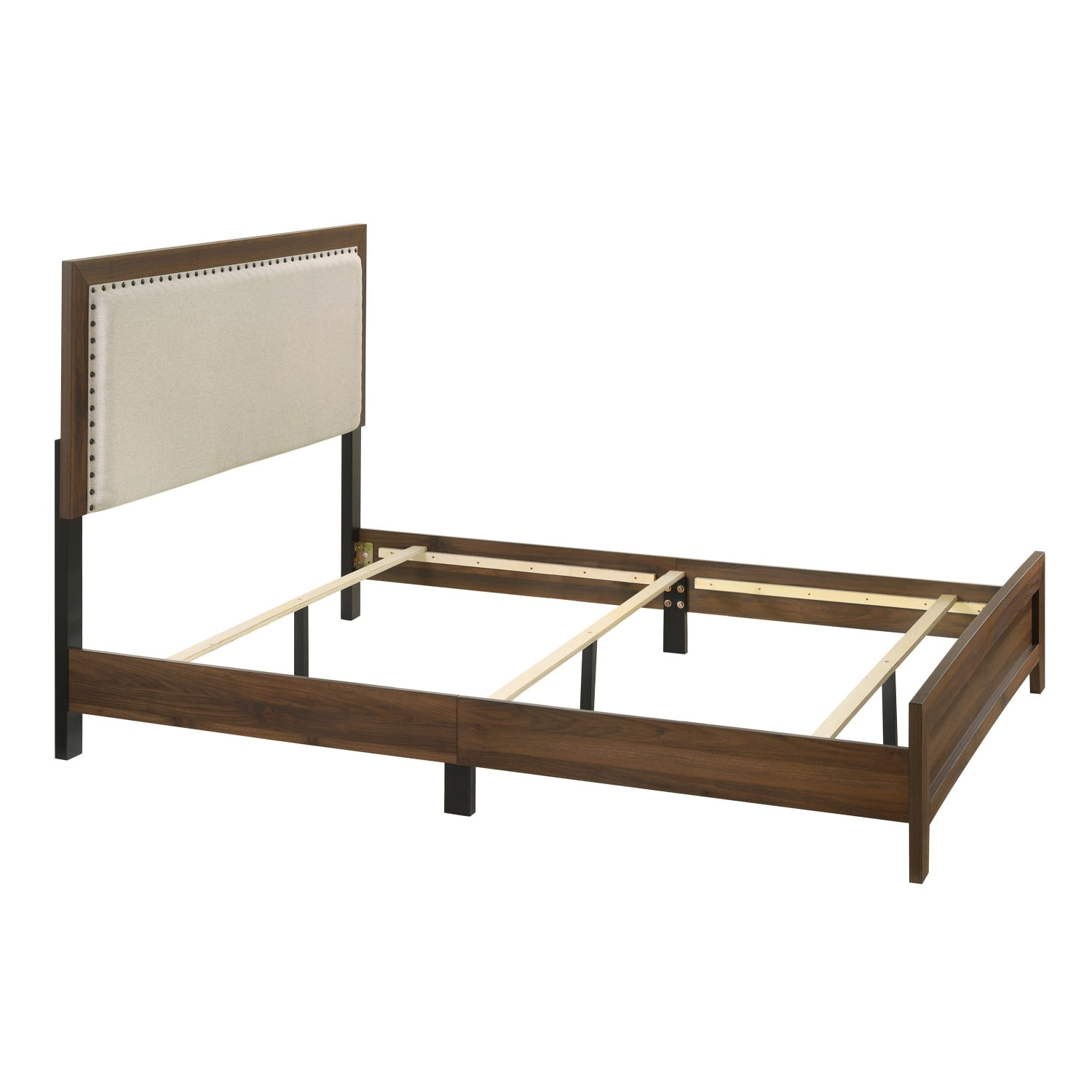 Tcbosik Twin Size Platform Bed with Upholstered Headboard, Wood Bed Frame with Footboard for Home, Box Spring Required, Brown