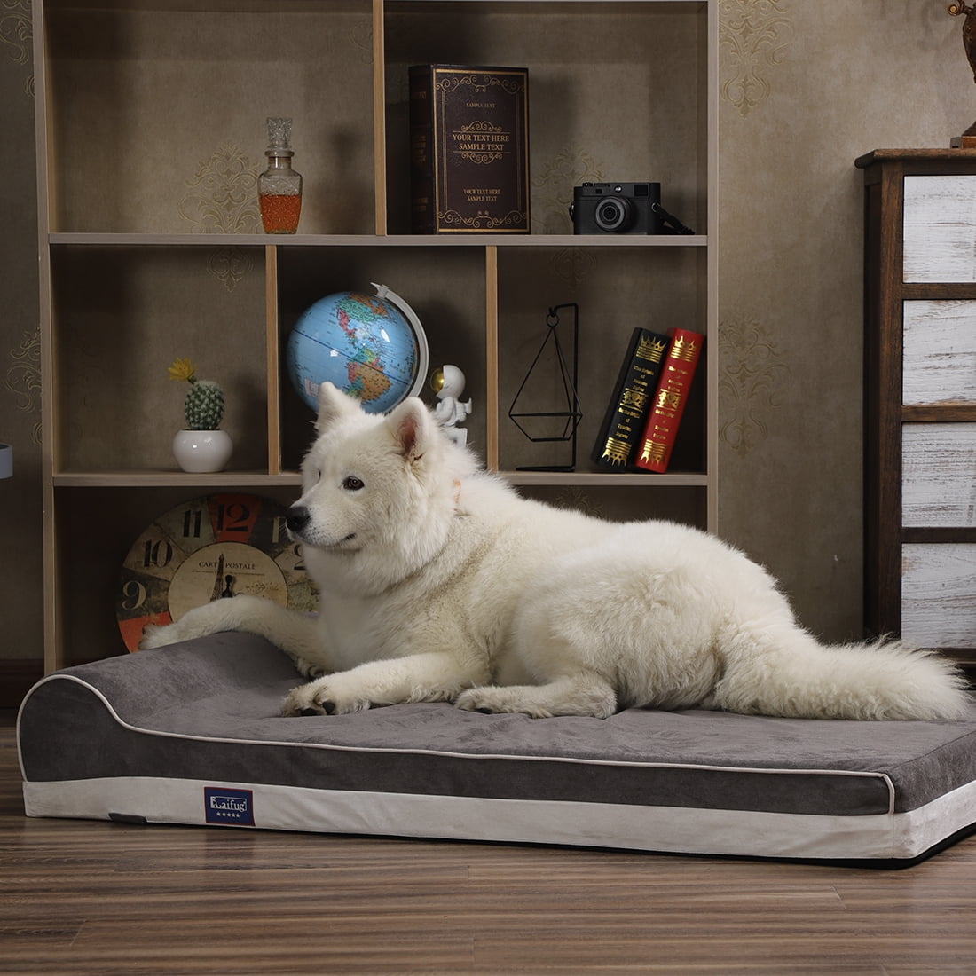 Laifug Orthopedic Memory Foam Large Dog Bed with Pillow and Durable WaterProof Liner & Removable Washable Cover  (Large (46"x28"x8"), Grey)