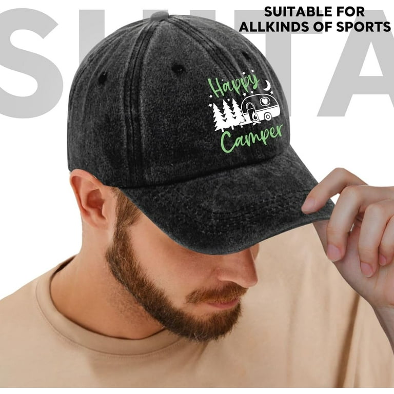 Happy Camper Adjustable Washed Cotton Baseball Cap Funny Retro Trucker Hat Gift for Men Women Dad Mom Camping Lover Walmart