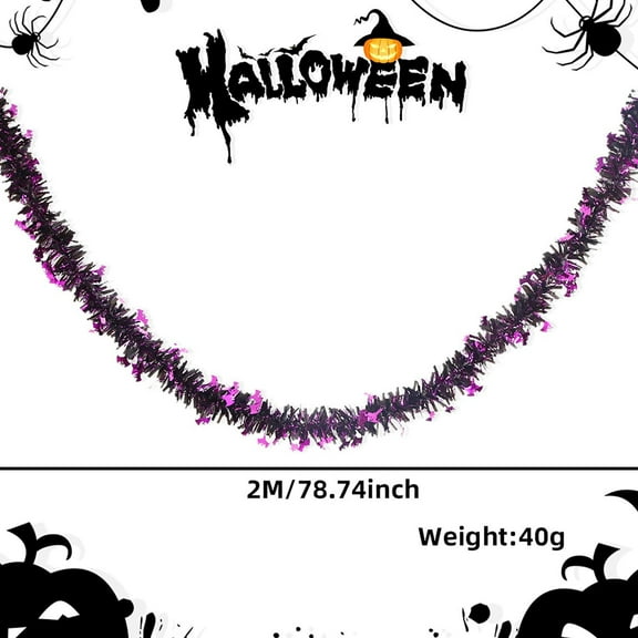 Loyerfyivos Halloween Party Decor Halloween Tinsel Garland with Orange Pumpkin Purple Bat Ornaments, Metallic Streamers Halloween Garland Decorations for Home Classroom Window Door Table