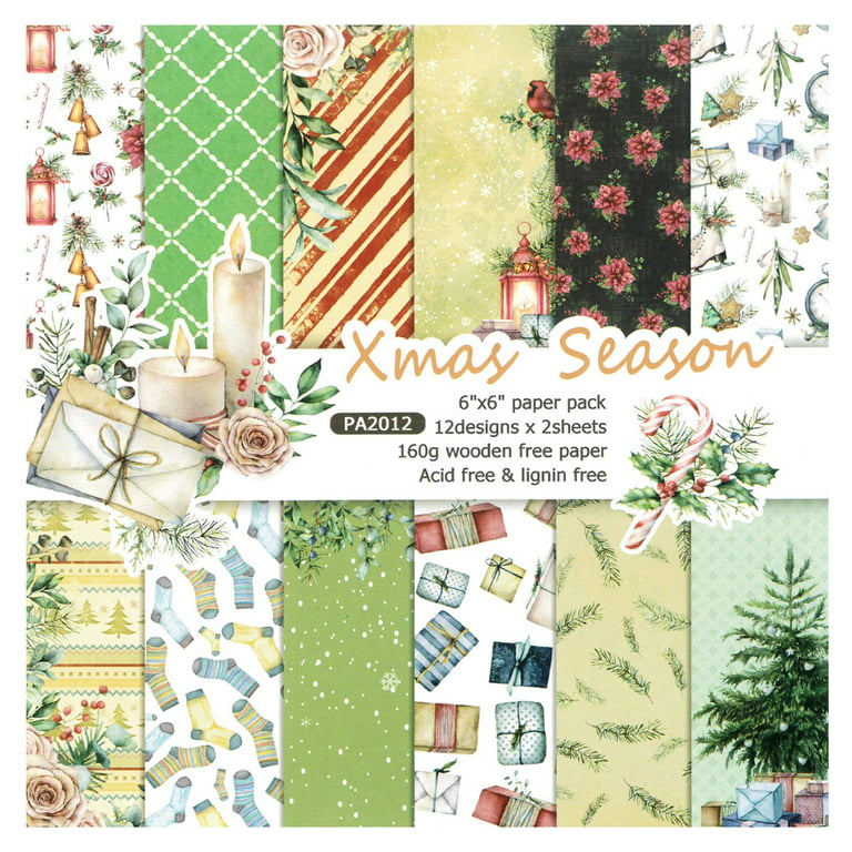 24 Sheets Patterned Papers For Crafts Winter Christmas Theme Scrapbook Paper