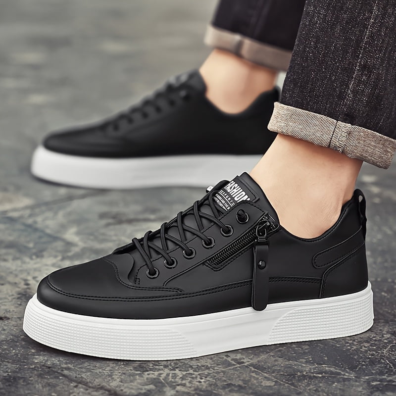 Men'S White Sneakers, Black Sneakers, Two-Color Low-Top Casual Sports Shoes, Outdoor Hiking Lace-Up Zipper Embellished Skateboard Shoes, Large Size Fashion Trendy Versatile Street Spring, Summer