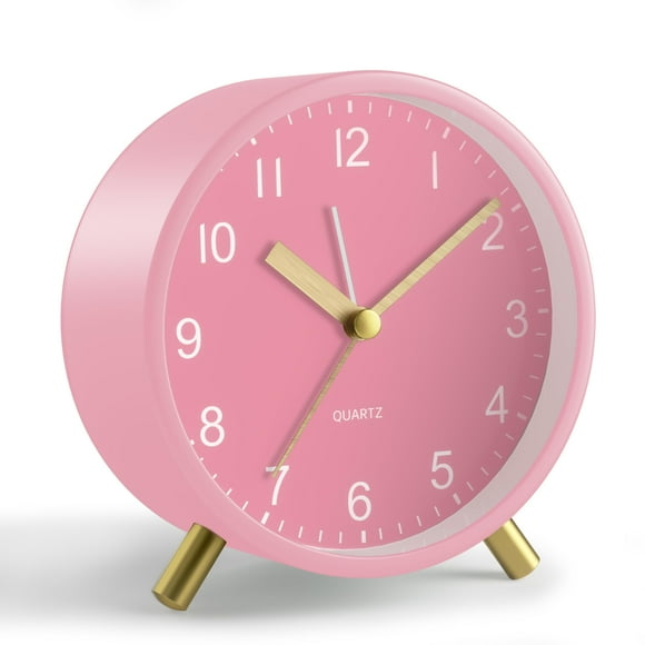 Reloj Despertador Analógico JALL Súper Silencioso 10 cm con Luz Nocturna Rosa