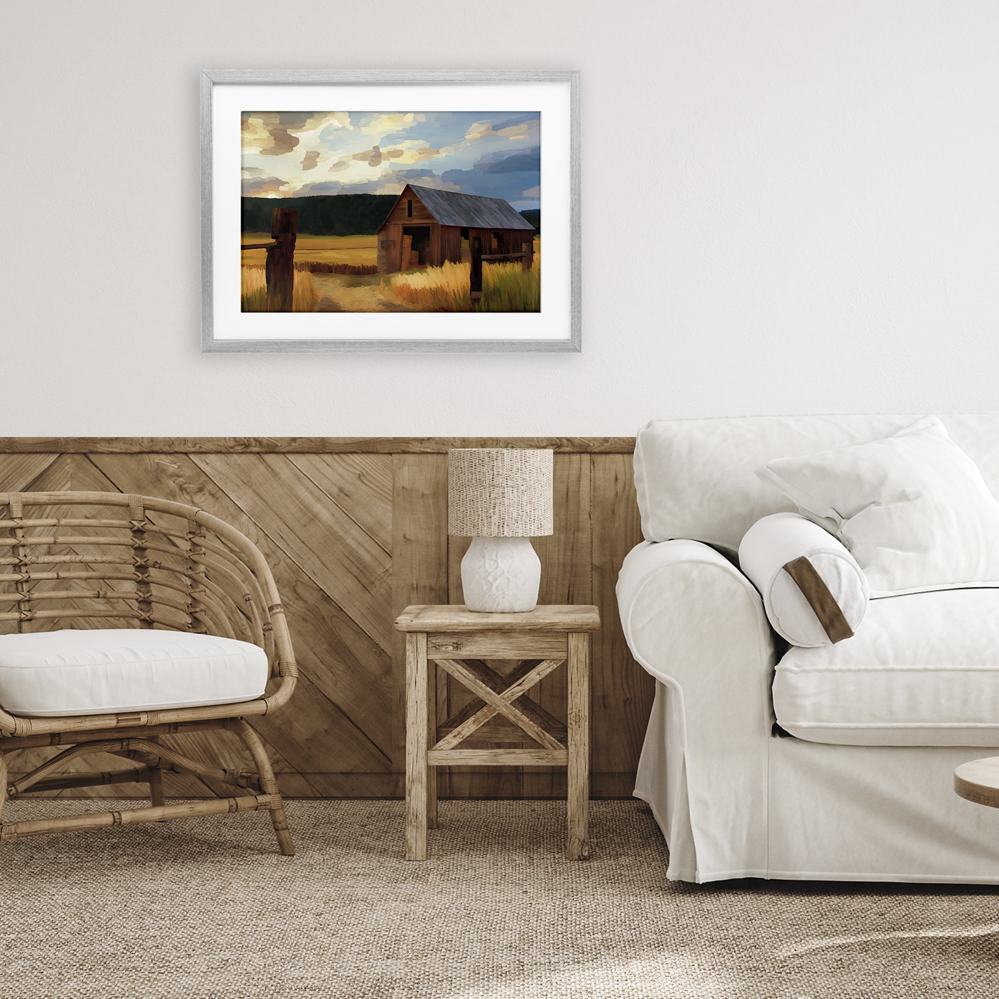 Stupell Industries Harvest Time Autumn Barn Gray Framed Print Under Glass, design by Renel Peters