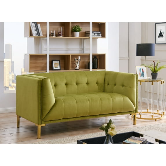 Chic Home Aster Sofa Velvet Upholstered Tufted Single Bench Cushion Love Seat Sofa, Olive Velvet Fabric