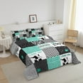 thumbnail image 2 of Cartoon Milk Cow Bedding Kawaii Room Decor,Black and White Cow Print Comforter Set Full,Farmhouse Wild Animals Down Comforter,Teal Plaid Grid Geometric Patchwork Duvet Insert, 2 of 5