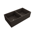 thumbnail image 2 of BOCCHI Contempo Apron Front Fireclay 36 in. Double Bowl Kitchen Sink with Protective Bottom Grid and Strainer in Matte Brown, 2 of 6