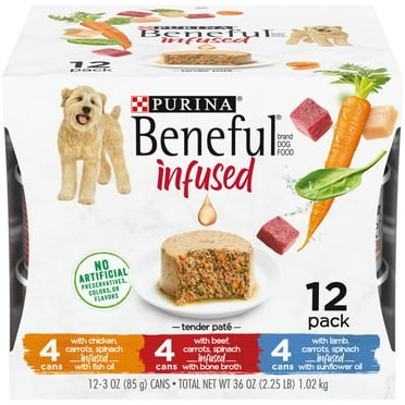 Purina Beneful Infused Wet Dog Food Real Soft Chicken, Beef & Lamb with Veggies, 3 oz Cans (12 Pack)
