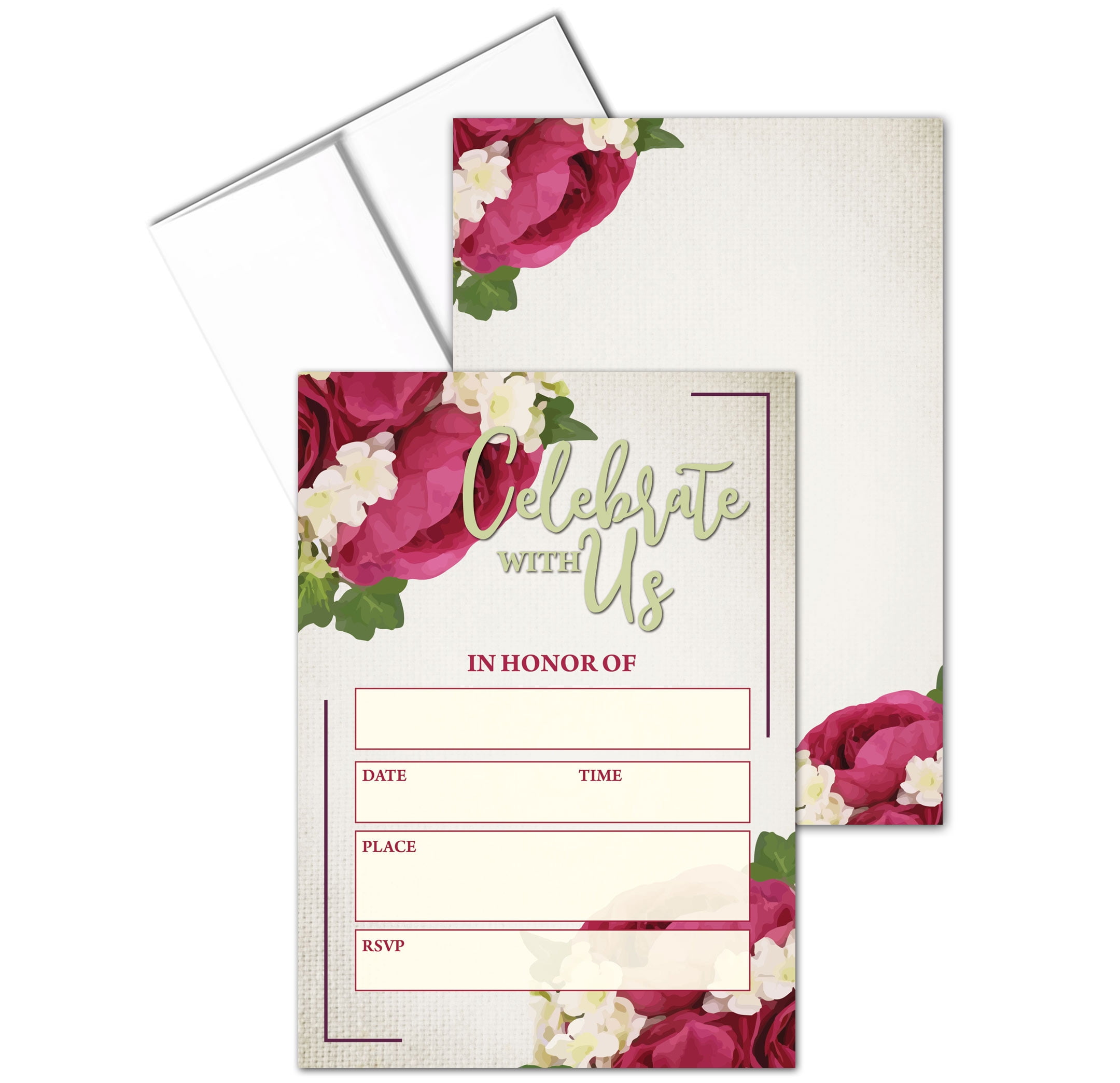 Celebrate With Us - Rose's Fill-in Party Invitations With Envelopes - 25 Invites & Envelopes - Wedding, Baby Shower, Rehearsal Dinner, Birthday Party