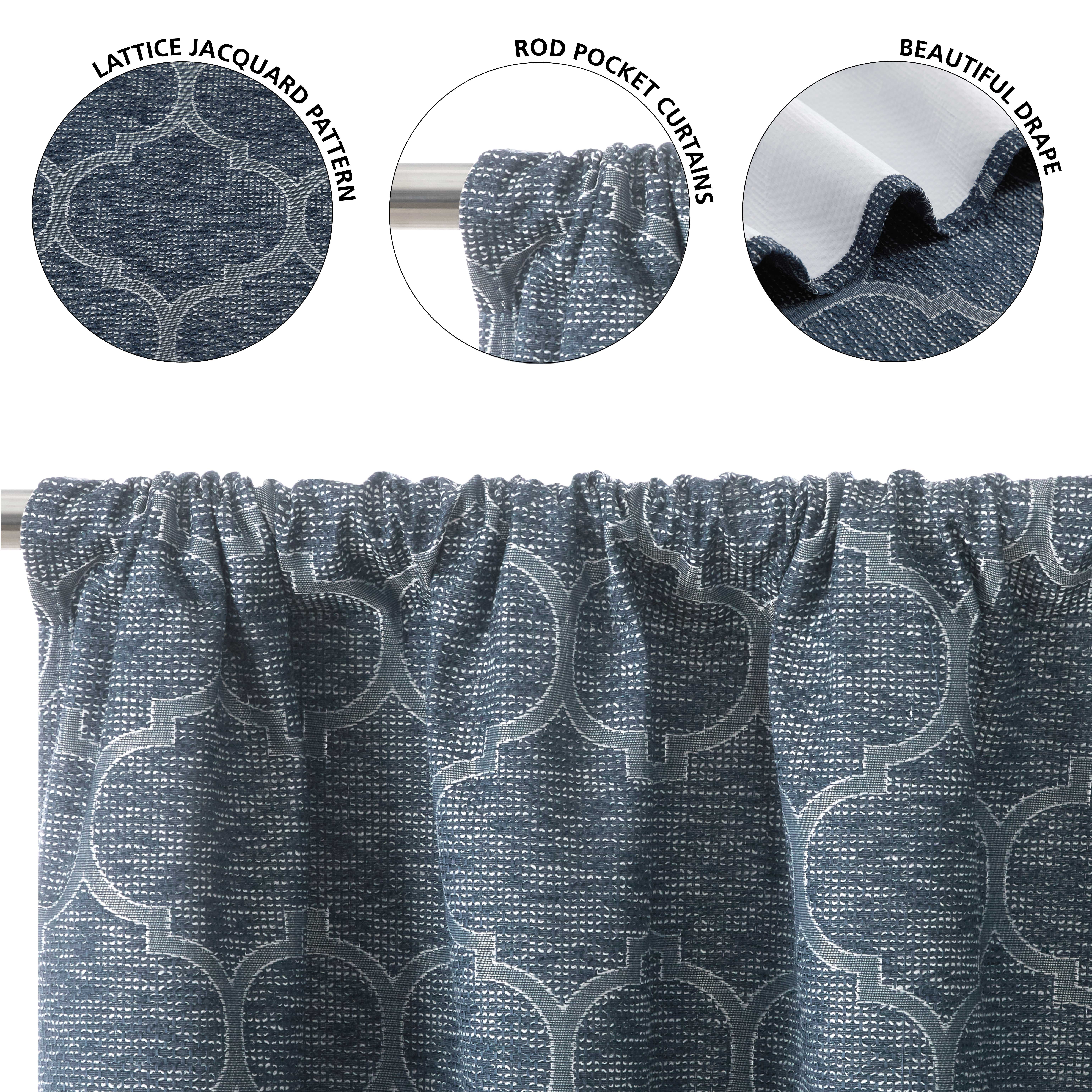 (2 pack) Mainstays Jacquard Blackout Panel Pair, Set of 2 Curtains, Blue Ogee, 37"W x 63" L