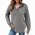 thumbnail image 5 of Towmus Women's Hoodie Oversized Waffle Knit Tops Henley Casual Shirts Long Sleeve Button V Neck Solid Color Casual Tunic Sweatshirt S-5XL, 5 of 7