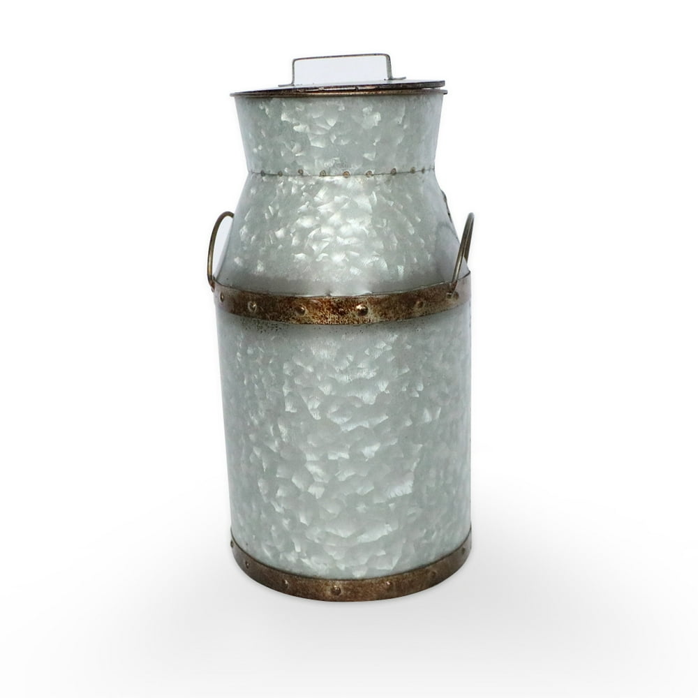 Barnyard Designs Large Rustic Galvanized Tin Milk Can, Jug Vintage