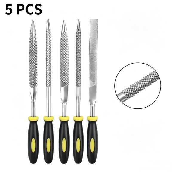 Vruelia Small Hand Metal File Set, 6.3In, 5Pcs, Strength Alloy Steel Needle Files Round, Bi Half-Round, Flat, Square, Triangular