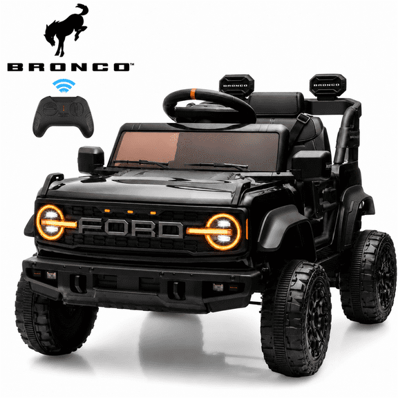 Conchico Licensed Ford Bronco Raptor 12V Kids Ride on Cars with Remote Control, Battery Powered Ride on Toys with All-Terrain Wheels, Toddler Electric Car with Music for Boys Girls 3-5, Black