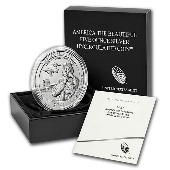 2021-P 5 oz Silver ATB Tuskegee Airmen, AL (w/Box & COA)