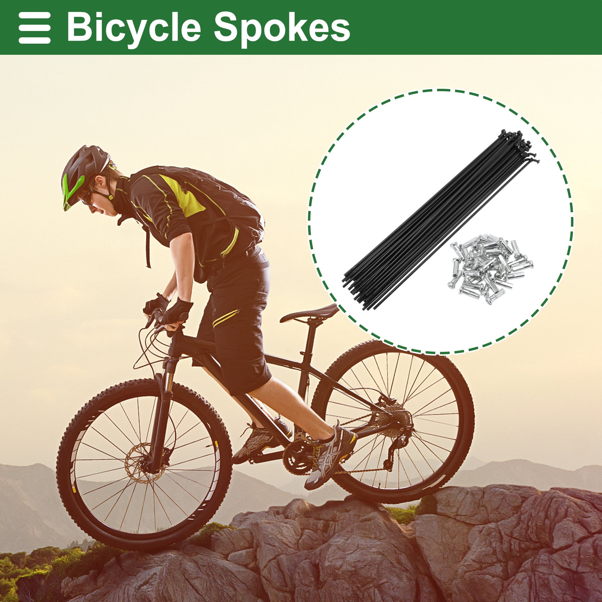 Unique Bargains 36Pcs Universal Bike Wheel Spokes 14G Carbon Steel Black 7.05"