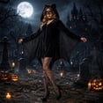 thumbnail image 5 of Women's Halloween Cosplay Costume, Halloween Witch Dress with Bat Ears Hood and Velvet Fabric, ,Vampire Cosplay Outfit for Halloween Party, Gothic Bat Witch Costume for Women Dress Up, 5 of 6