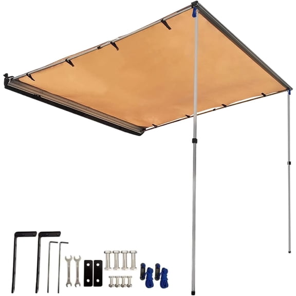 DANCHEL Outdoor 6.5x6.5ft/2x2m Waterproof Sunscreen Khaki Car Side Awning, Roof Tent for SUV/Truck/Van Beach Camping Trip