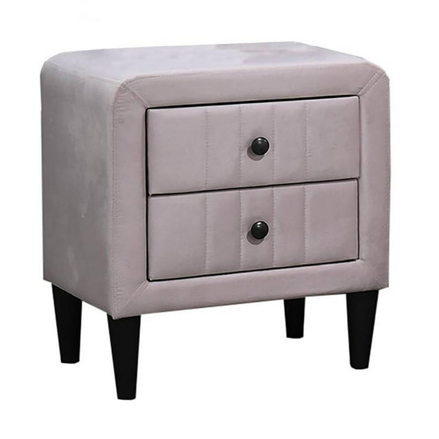 Mesita de noche Rheo de mesa Benzara con 2 cajones, 56 cm, terciopelo rosa