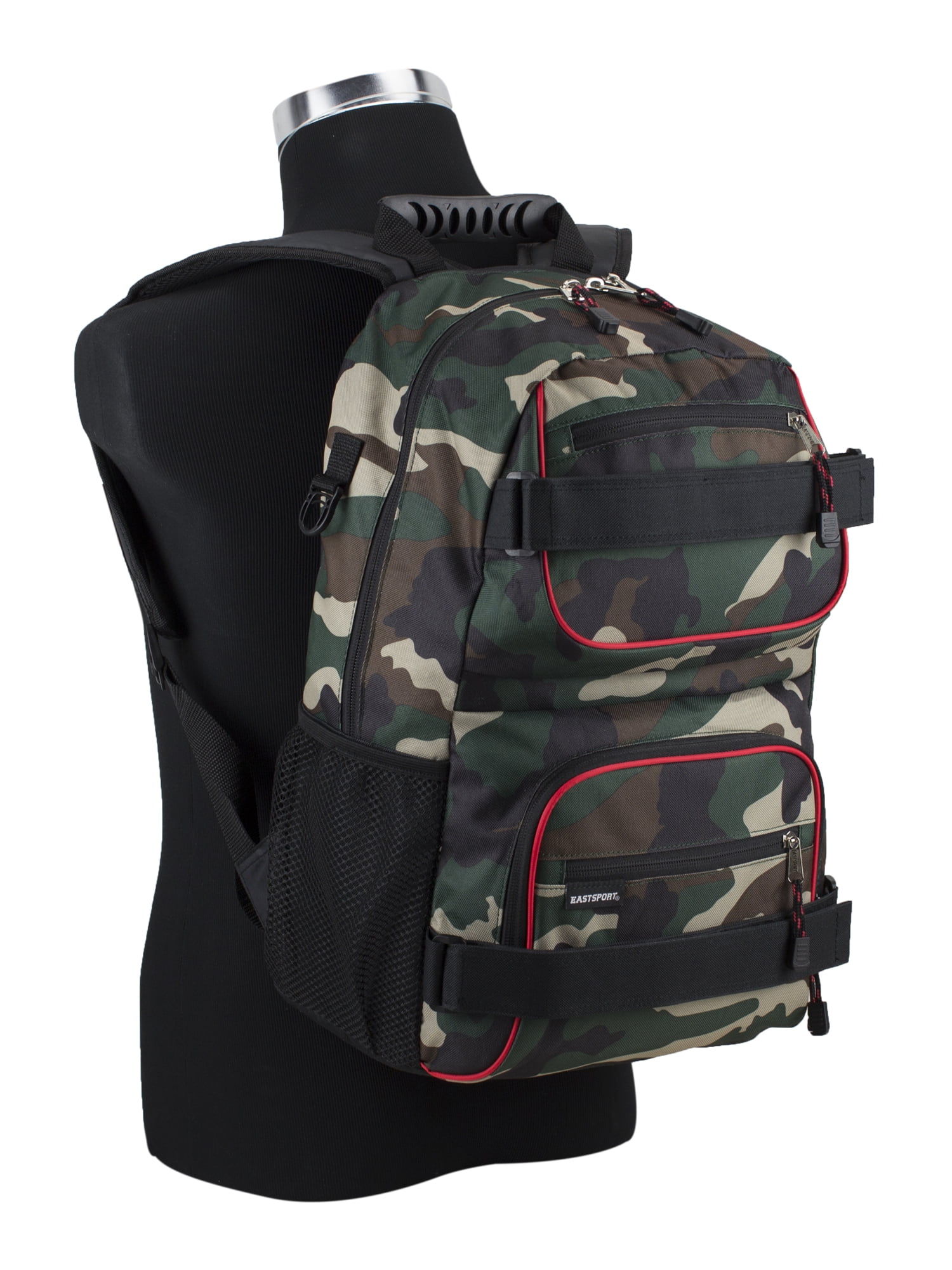 Eastsport Double Strap Skater Backpack, Army Camo with Red