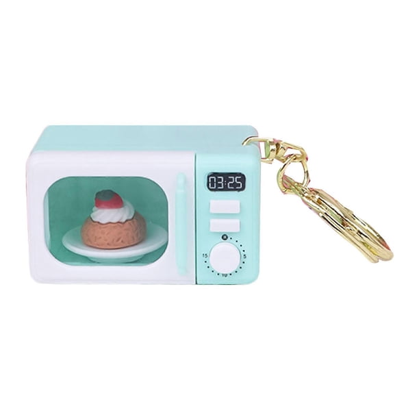 LED Light Up Microwave Keychain with Auditory Feature Lobster Clasp Design Key Decoration Toy for Outdoor Family Fun Yellow