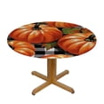 thumbnail image 3 of HAOXIT Autumn Pumpkins Checkerboard Tablecloth with Elastic Edge, Round Table Cloth Happy Thanksgiving Washable Reusable Table Cover for Kitchen Dining Party Picnic 38-42, 3 of 8