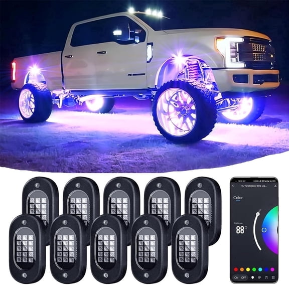 LED Rock Lights for Trucks 10 Pods, Multicolor Underglow Lights for Trucks with App Control, Flashing Music Mode RGB Rock Lights for UTV SUV ATV RZR Truck Accessories  ﻿