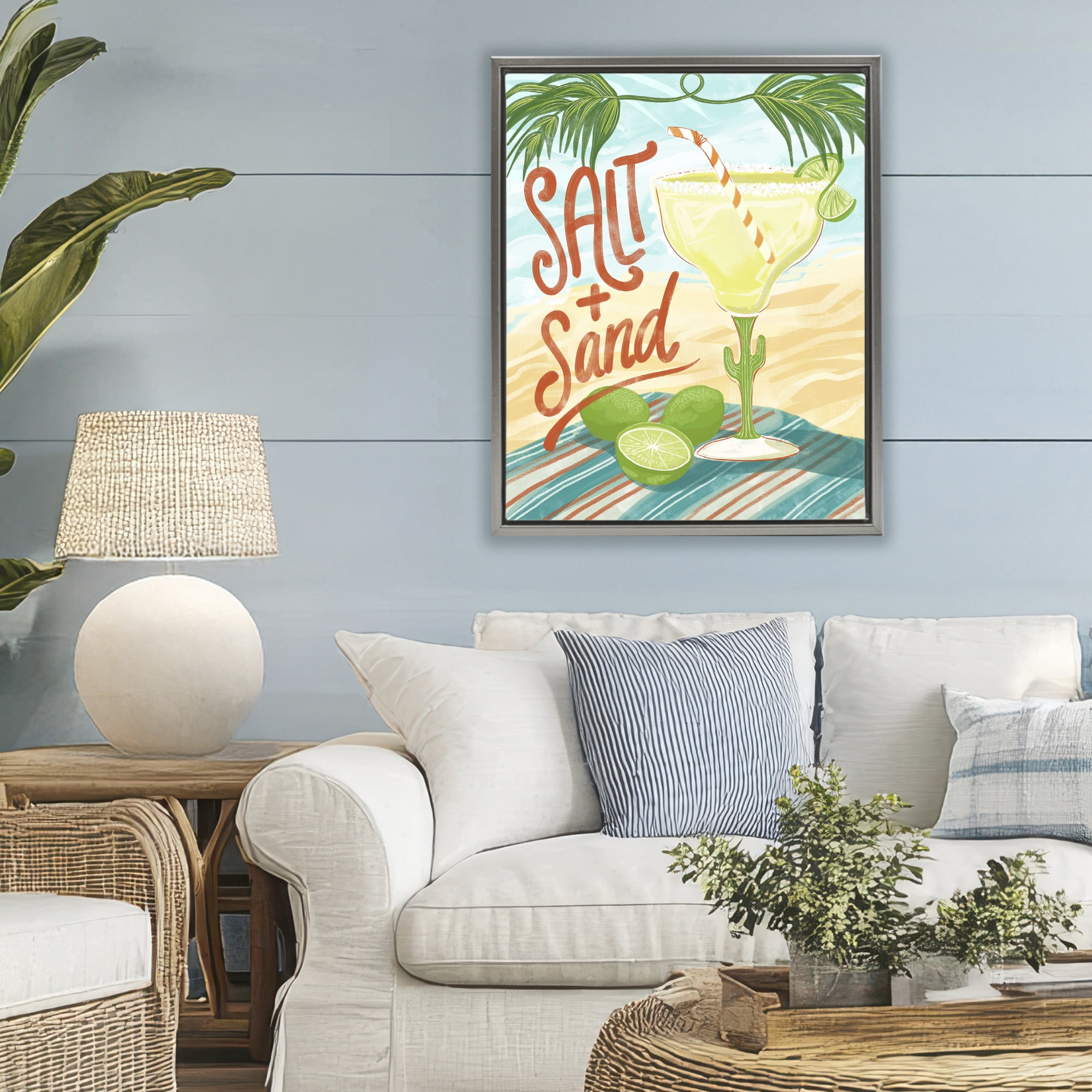 Stupell Industries Salt & Sand Margarita Gray Framed Floater Canvas Wall Art, design by Connie Summers