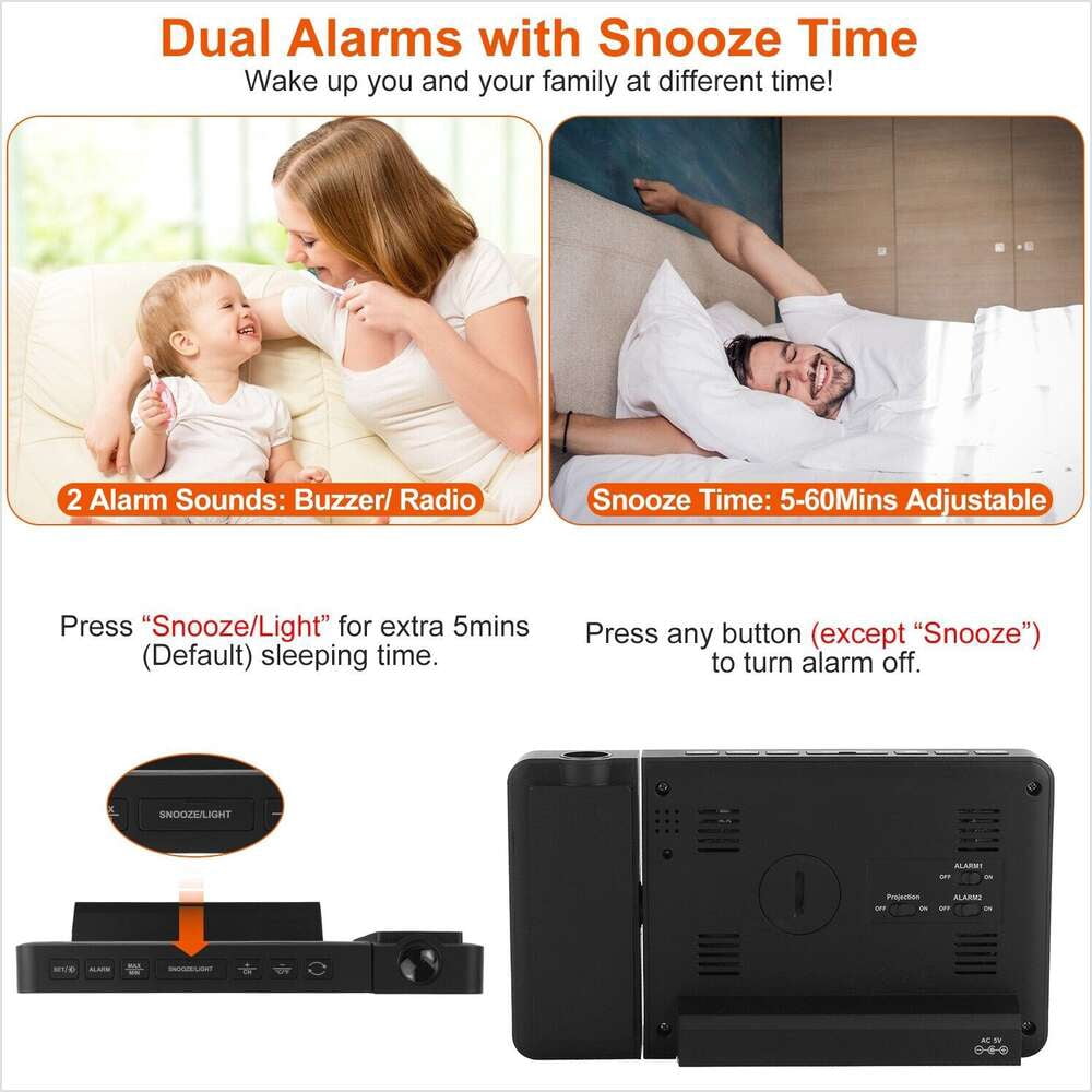 Atomic Projection Alarm Clock Wireless Radio Control Clock w/WWVB Function Clock