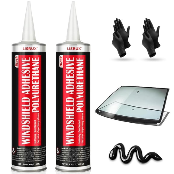 2 Pack Polyurethane Windshield Adhesive, Windshield Sealant Black - High Bond Strength, Quick Curing & Weather Resistant Automotive Glass Glue for Vertical & Overhead Application, 310ml