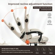 Gtplayer Pro Gaming Chair with Footrest, Dual Bluetooth 5.1 Speakers PVC Leather Recliner, Ivory