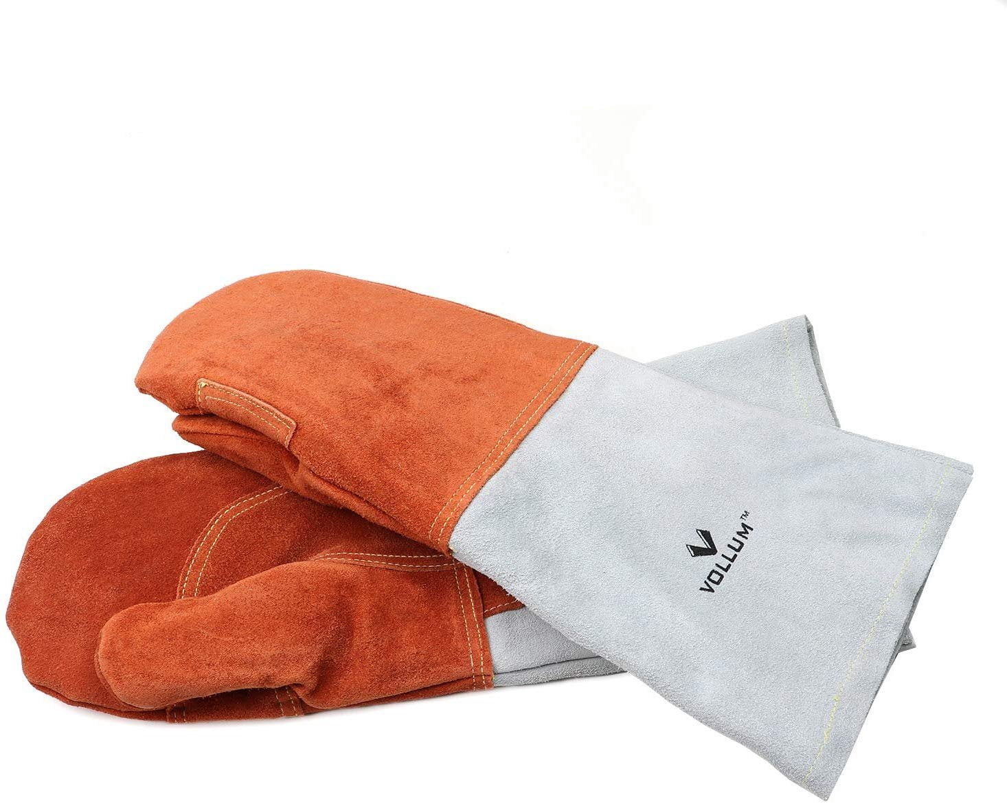 Vollum High-Heat Orange-Top Suede Oven Mitts 1 Pair 16 Inch, Resistant to 572F