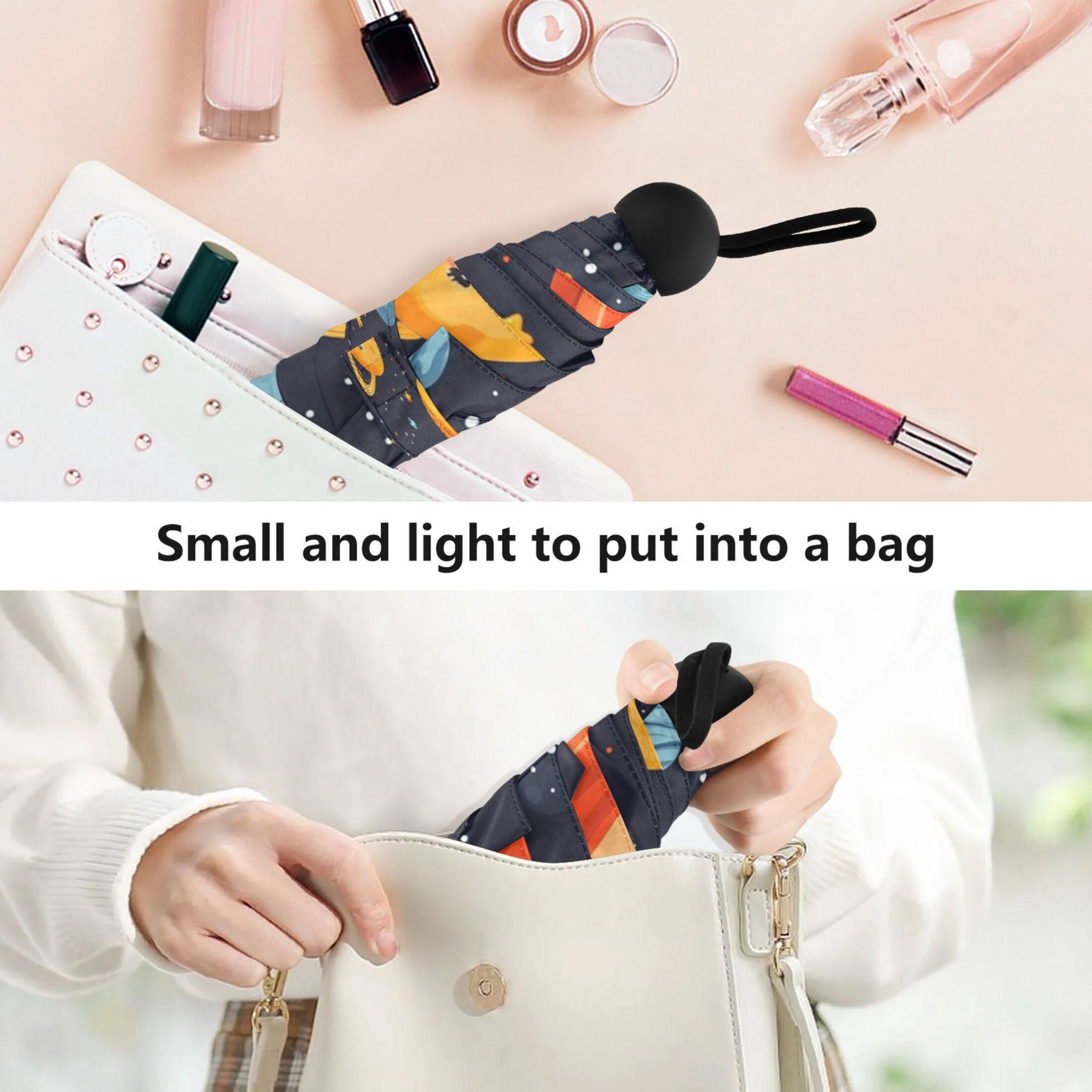 Cute Planet Umbrellas for Sun Auto Open Close UV50+ Waterproof 5-Fold Compact Fiberglass Frame