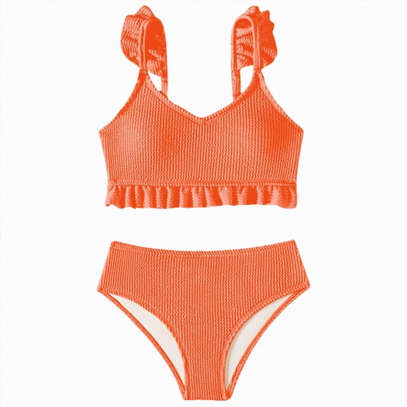 mgoYE Swimsuit for Girls 12-14 Girls Swimsuits V Neck Bikini Set High Waist Girl Two Piece Bathing Suit(Orange,7-8 Years)