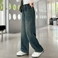 thumbnail image 5 of MIASHUI Girls Denim Pants Simple Jeans Straight Wide Leg Trousers,Navy,5-6 Years, 5 of 8