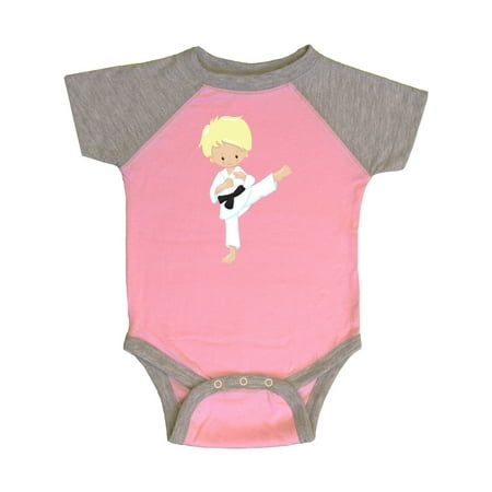 

Inktastic Cute Boy Blond Hair Karate Pose Black Belt Gift Baby Boy Bodysuit