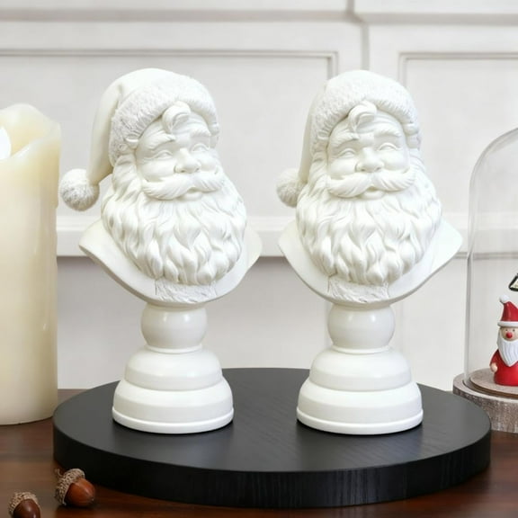 FYHALE 2pcs Santa Bust Christmas Tabletop Decoration, 2025 New White Santa Claus Head Statue Resin Figurine Christmas Home Decor Ornament for Tabletop Bookshelf Bedroom Office